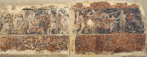 Profane paintings from Sigena: Knights in battle and soldier attacked by a lion, 1200, 