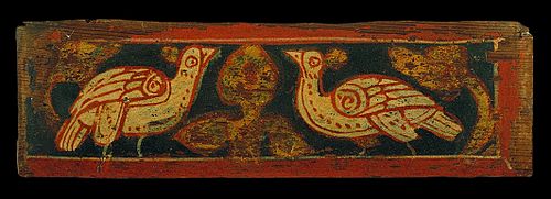 Small coffered ceiling panel with peacocks and plant motifs, , 