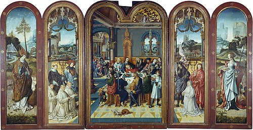 Triptych: Last Supper (center panel), Saints & Donors (outer panels), 1525, 