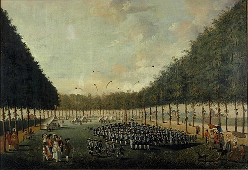 Exercise of the excercitie society "Pro Patria et Libertate" on the lawn of the Sterrebos Utrecht (1, 1783, 