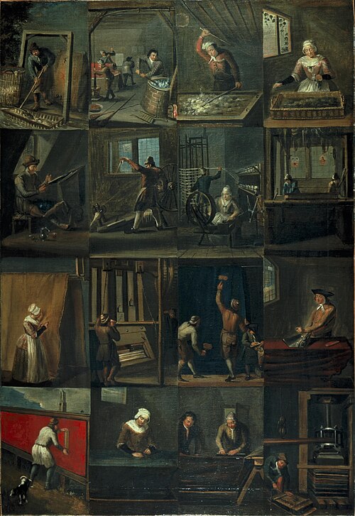 De lakenbereiding in zestien taferelen, 1760, 