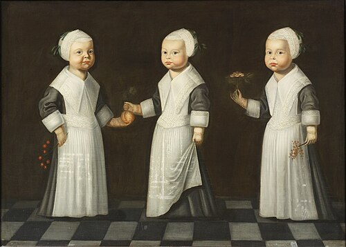 Portrait of the De Reuver triplets, 1660, 