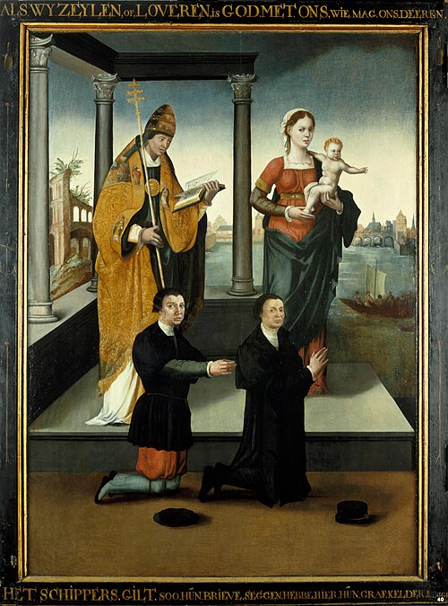 Linkerluik van het drieluik van de schuitenvoerders in de Sint Jacobskerk te Utrecht, met stichtersf, 1550, 
