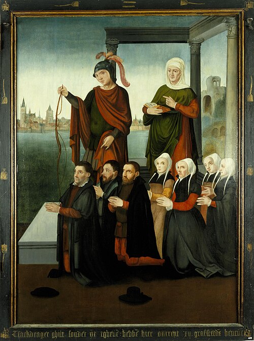 Rechterluik van het drieluik van de schuitenvoerders in de Sint Jacobskerk te Utrecht, met stichters, 1550, 