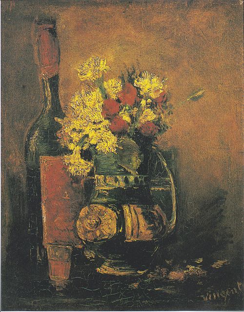 Vase of white carnations and roses and bottle, 1886, 