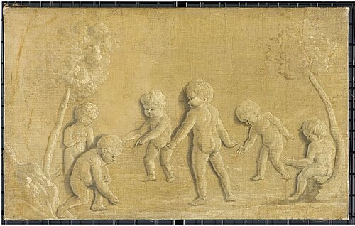 Witje met allegorische voorstelling van zes putti onder bomen, 1784, 