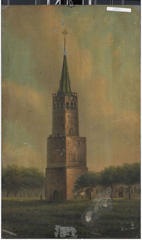 Gezicht op Bonifatiustoren te Dokkum, 1829, 