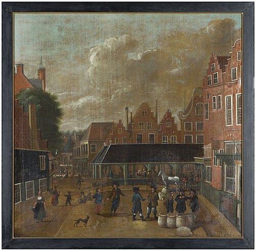 Gezicht vanaf Wortelhaven op Vismarkt te Leeuwarden met Koningsstraat, 1804, 