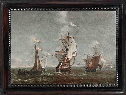 Zeegezicht met zeilend oorlogschip op voorgrond, 1699, 