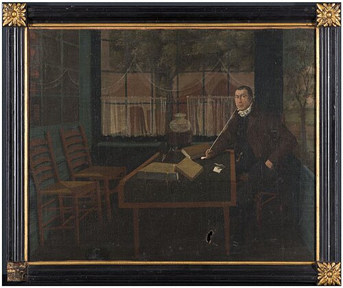 Portret van Edzart Leensma in zijn woonkamer, 1845, 
