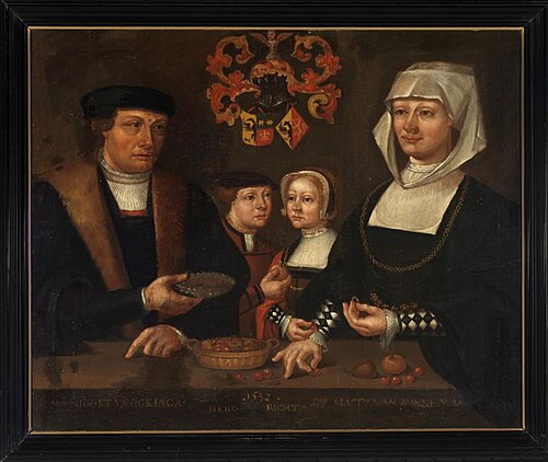 Groepsportret van Joost van Ockinga en Lutz van Minnema en hun kinderen Hero en Richt, 1532, 