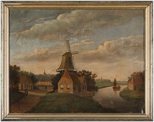 Gezicht op een molen met daarvoor een huis, 1864, 