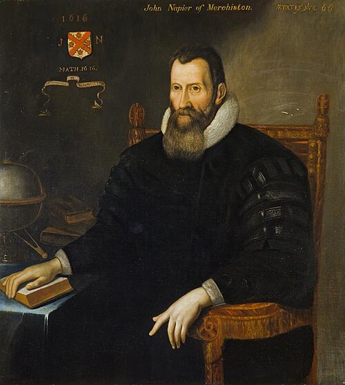 John Napier of Merchiston, 1550 - 1617. Discoverer of logarithms, 1616, 