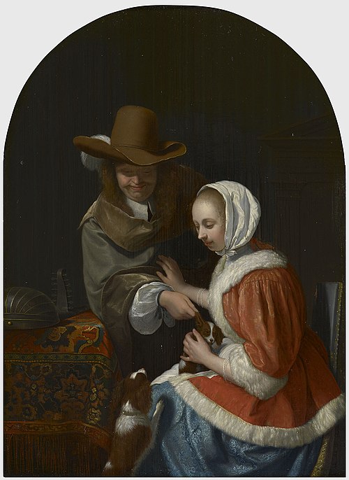 A Man Pulling a Lapdog's Ear in a Woman's Lap, 1660, 