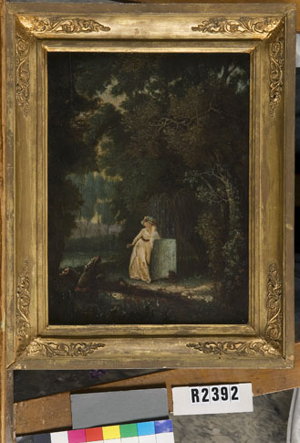 Treurende jonge vrouw bij een graf, 1790, 