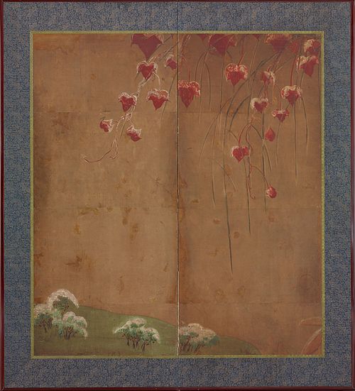 Autumn vine, distant trees and snow, 1500, 