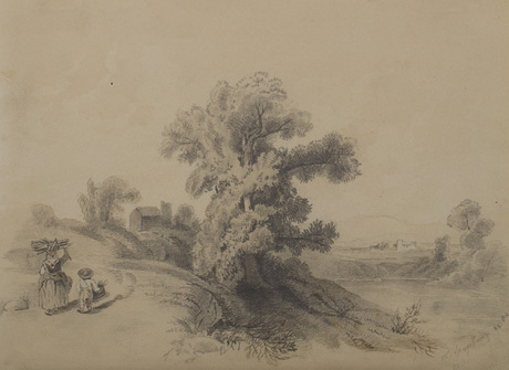 Landscape with women and child figures, 1847, 