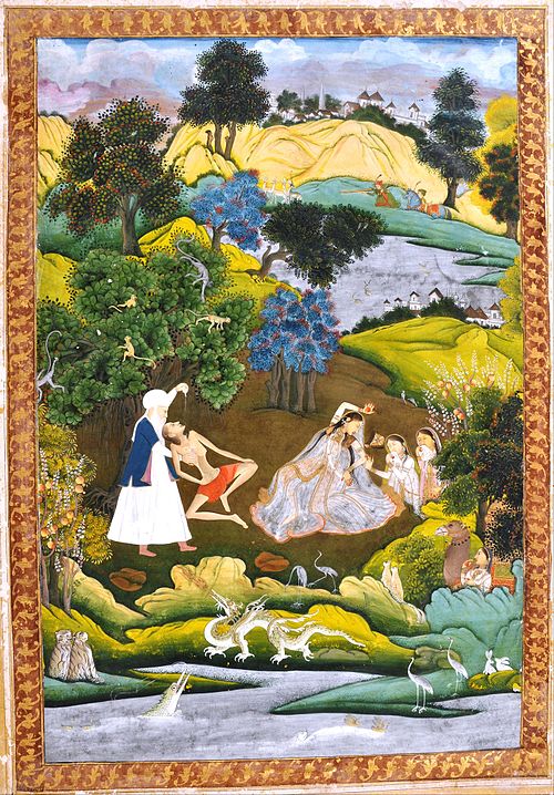 Fainted Laila and Majnun-Based on the Khamsa of Persian poet Nizami, 1740, 
