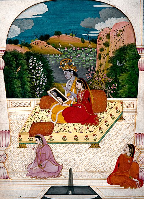 Krishna and Radha looking into a mirror., 1800, 