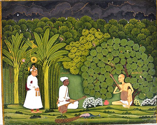 Swami Haridasa with Tansen and Akbar at Vrindavana, 1730, 
