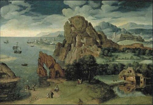 Landscape with the Baptism of Christ and the Two Disciples on the Road to Emmaus, 1540, 