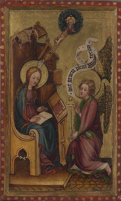 Die Verkündigung an Maria Rückseite: Teil einer Anbetung der Könige, 1400, 