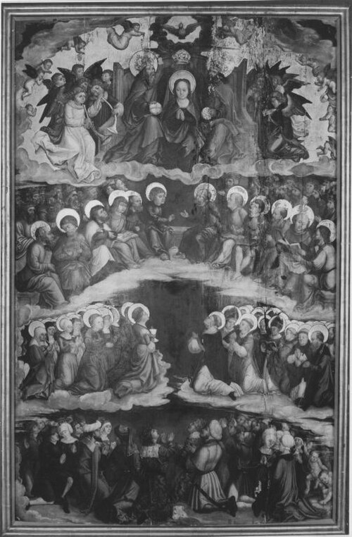 Coronation of Mary (Verso: Ornament with coat of arms), 1524, 