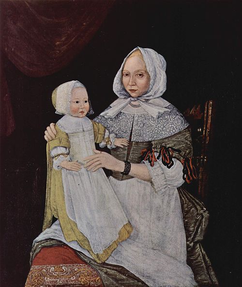 Portrait of Elizabeth Clarke Freake (Mrs. John Freake) and Baby Mary, 1674, 