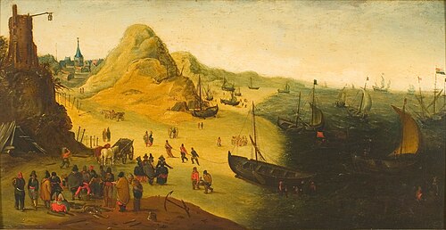 Zeegezicht met duinen en een vissersdorp, 1615, 