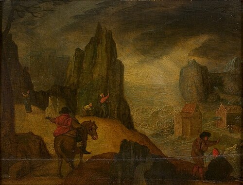 Landschap met rotsen en zee, 1600, 