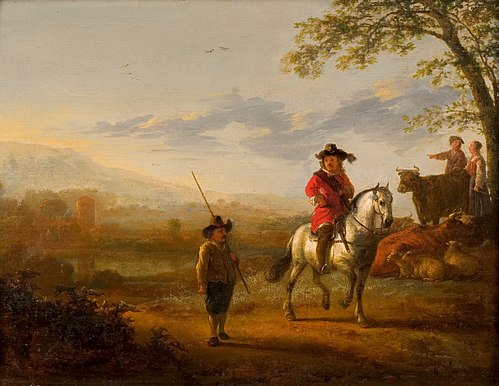 Landscape with rider, shepherds and cattle, , 