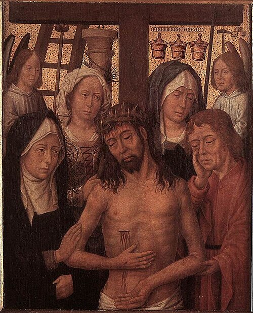 Crist dels dolors amb Maria, Joan Baptista i dues dones pietoses, 1490, 