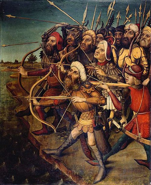 Archers shooting their arrows, 1450, 