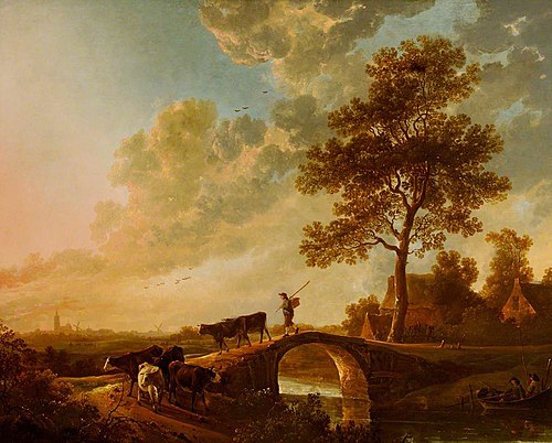 A Herdsman Driving Cattle over a Bridge, 1750, 
