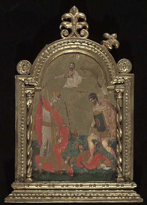 Christ appearing to Saints Mercurius and Catherine of Alexandria Who Trample Enemie, 1565, 