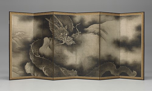 Pair of Dragons and Wave Screen, 1607, 