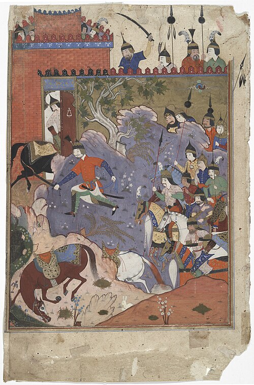 The Battle of Tus from a manuscript of Firdawsi’s Shahnameh, 1585, 