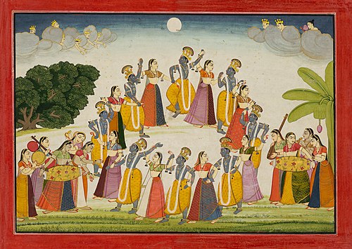 The Rasa Mandala Dance of Krishna and the Gopis, an illustration from book 10 of a Bhagavata Purana , 1762, 