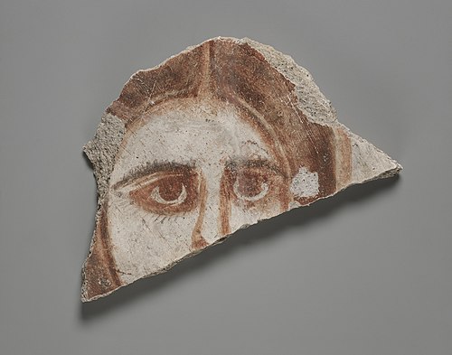 Wall painting fragment showing female face, Yale University Art Gallery, inv. 1929.353, , 