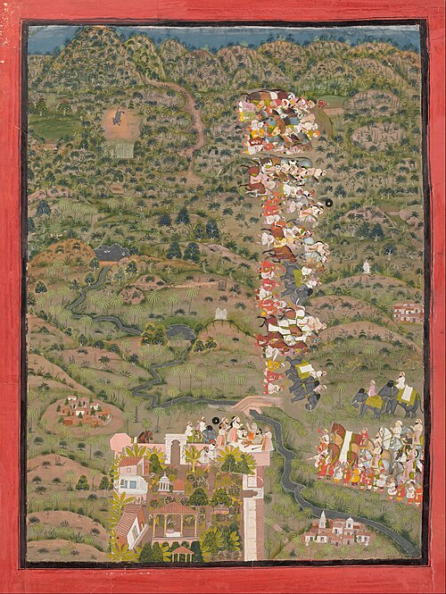 Maharana Sangram Singh II visiting Gosain Nilakanthji after a tiger hunt, 1725, 
