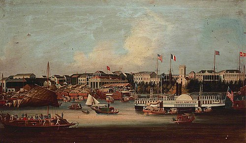 The American paddle steamer 'Willamette' at Canton [Guangzhou], 1856, 