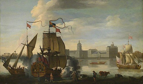 A royal yacht at Greenwich, 1708, 
