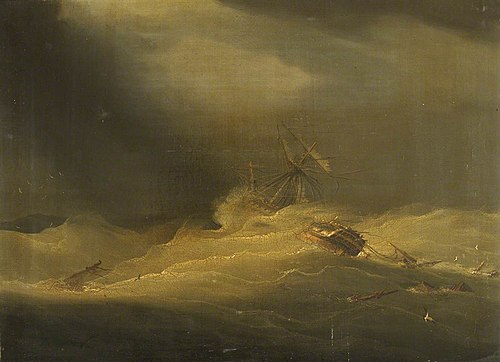 The Lady Castlereagh dismasted in a cyclone off Madras, 24 October 1818, 1850, 