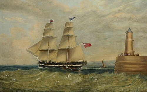 The snow Good Czar off Berwick-on-Tweed Lighthouse, 1840, 