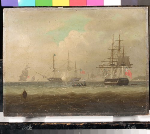 Two frigates at anchor, 1830, 