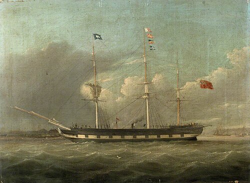 An Indiaman towed by a tug, 1840, 