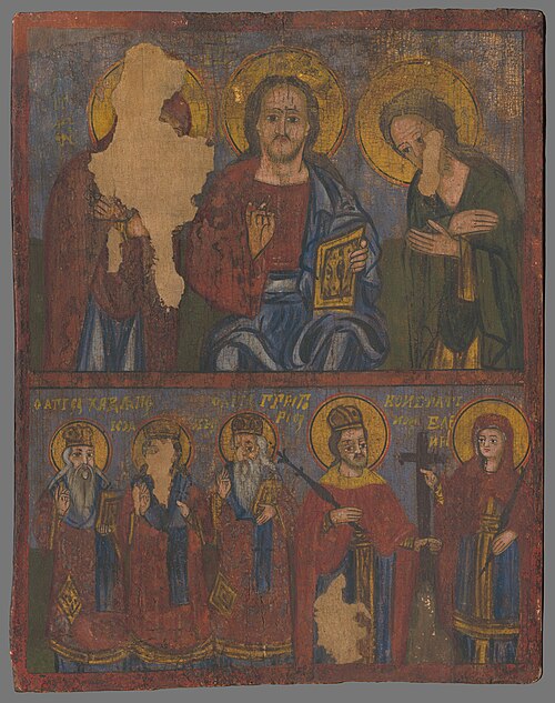 Deesis so sv.Charlampím, sv. Jánom Zlatoústym, sv. Gregorom Nazianskym, sv. Konštantínom a Helenou, 1780, 