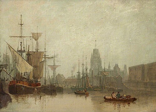 Bristol Docks with St Mary Redcliffe Church beyond, 1814, 