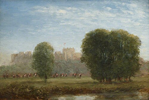 View of Windsor: Life Guards approaching the River, 1829, 