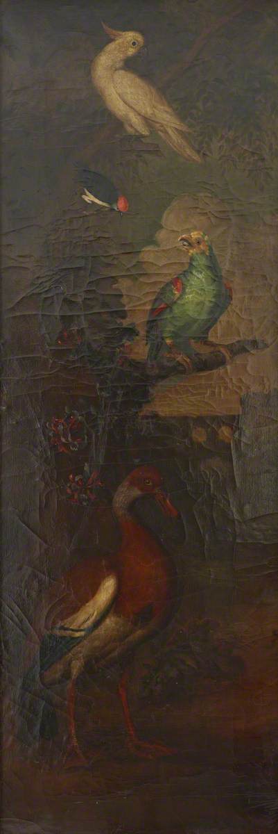 Birds in a River Landscape: including a Goose, a Cockatoo and a Green Parrot, 1677, 